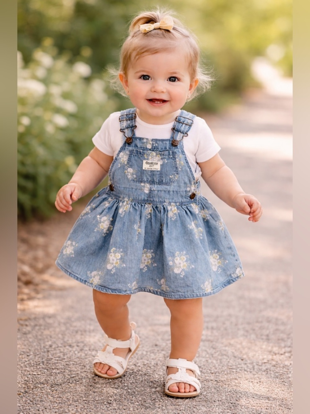OshKosh B’Gosh Floral Denim Overall Dress 18M Baby Girl